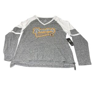 Raglan V-Neck Boston Bruins NHL Long Sleeve Tee Grey White New Women Size M 8/10